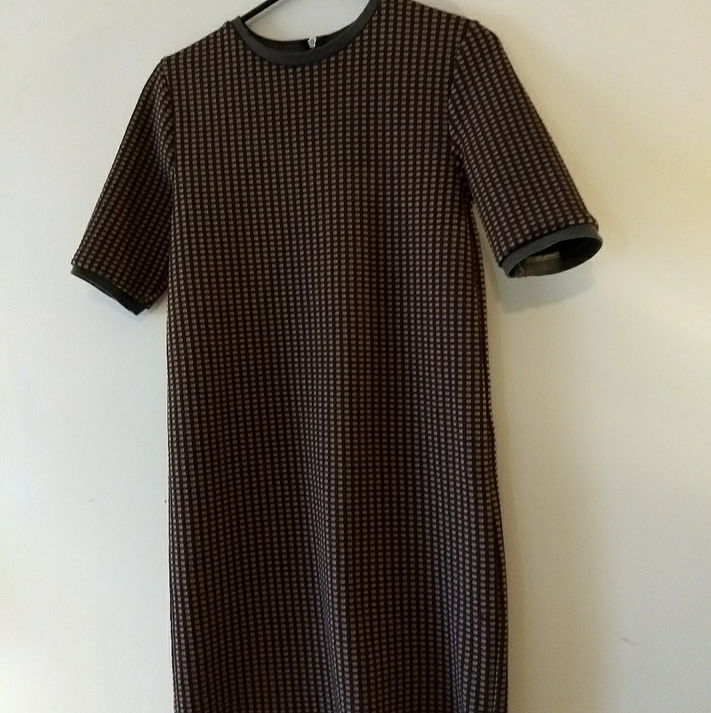 Zara dress in brown & gray checkered print, size S